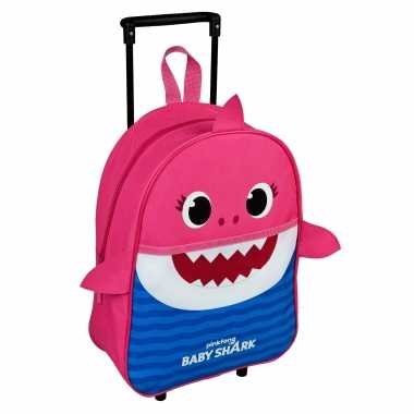 Baby shark mommy trolley/reiskoffer roze/blauw 40 cm voor kinderen