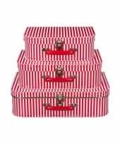 Kinderkoffertje rood met witte strepen 30 cm